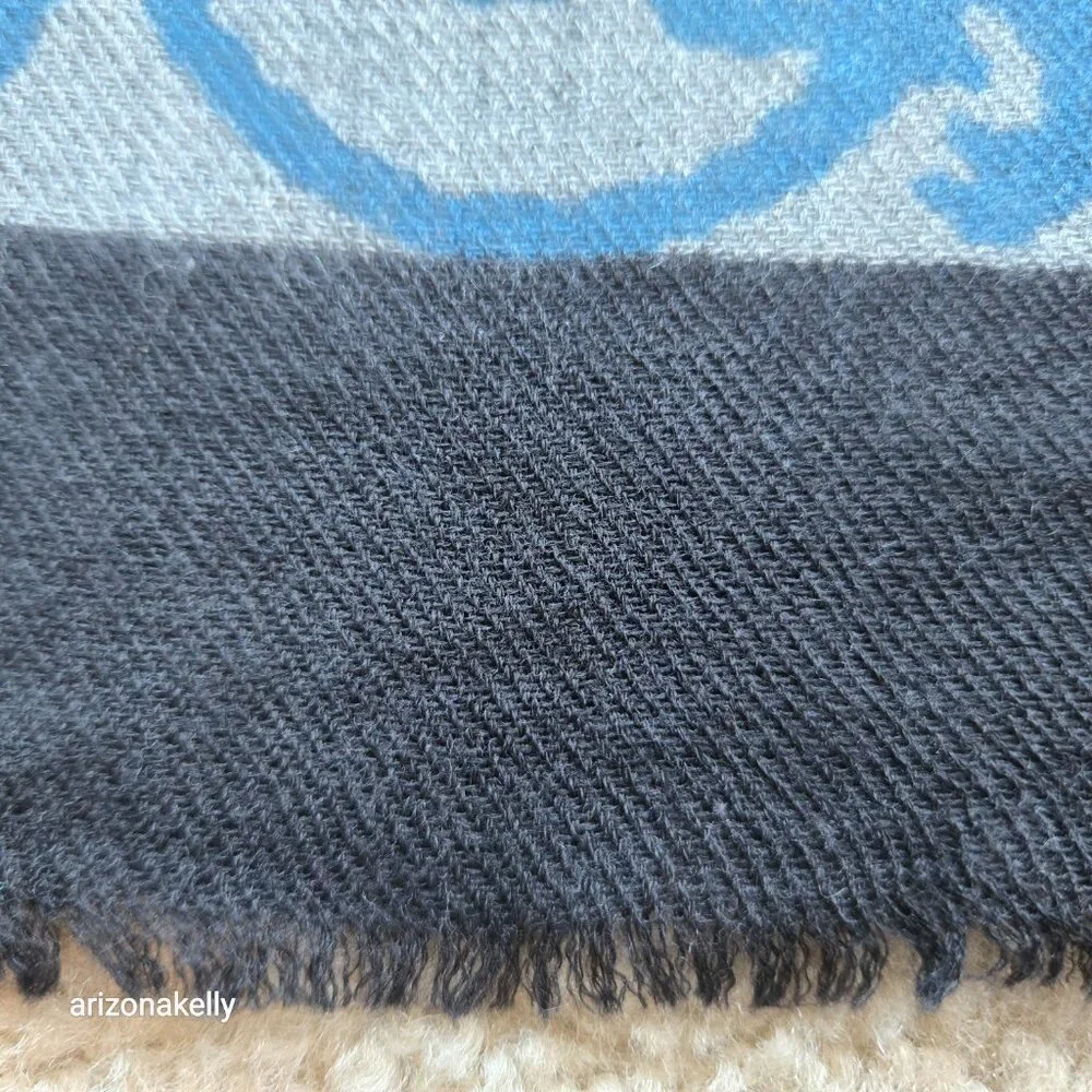 Lightweight Wool Scarf Blue Grey Black